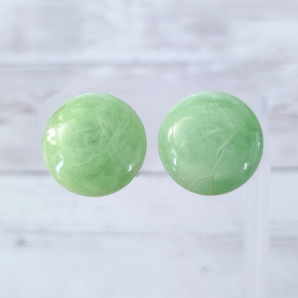 Vintage Clip On Earrings 1" Bright Green - Slightly Swirly - Retro Statement